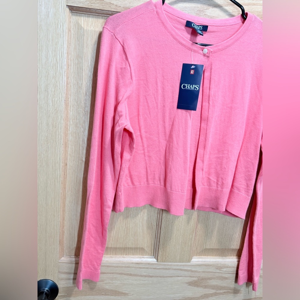 CHAPS Coral Pink Cotton Cardigan Sweater Size L NWT - Picture 5 of 9